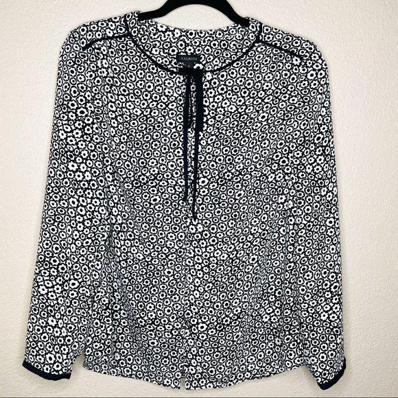 Talbots Floral Long Sleeve Front Tie Blouse S - Picture 1 of 14